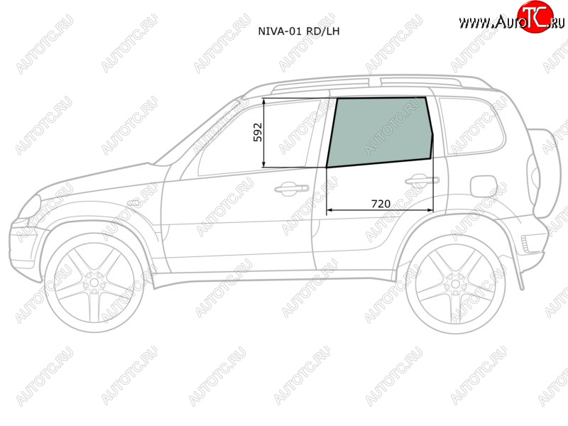 Стекло боковое опускное (Сзади Слева Цвет зеленый) Chevrolet Niva 98-  LADA Niva Travel 21- NIVA-01 RD/LH