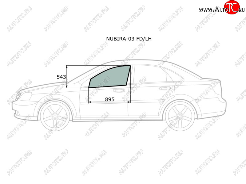 Стекло боковое опускное (Спереди Слева Цвет зеленый) Chevrolet Lacetti 04-13  Daewoo Lacetti 04-0 NUBIRA-03 FD/LH