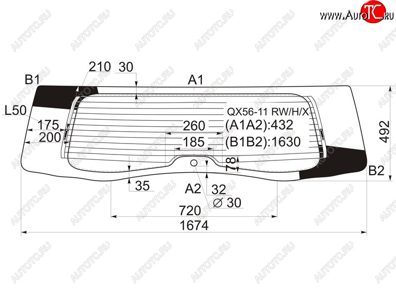 Стекло заднее (Цвет зеленый Обогрев) Infiniti QX56 10-13  QX80 13-20 QX56-11 RW/H/X