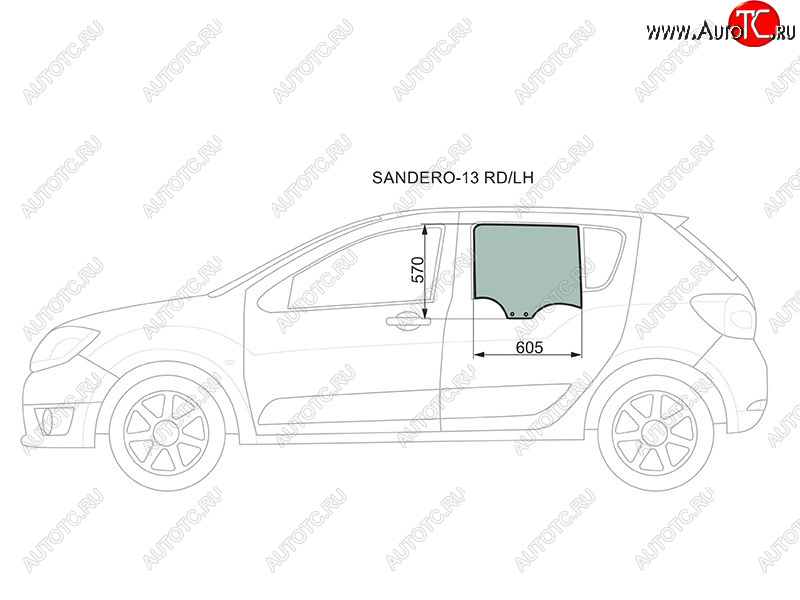 Стекло боковое опускное (Сзади Слева Цвет зеленый) Renault Logan 14-  Sandero 14-  Dacia Logan 1 SANDERO-13 RD/LH