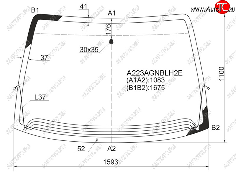 Стекло лобовое (Обогрев щеток) Chrysler Town&Country 95-07  Voyager 95-07  Dodge Caravan 96-07 A223AGNBLH2E