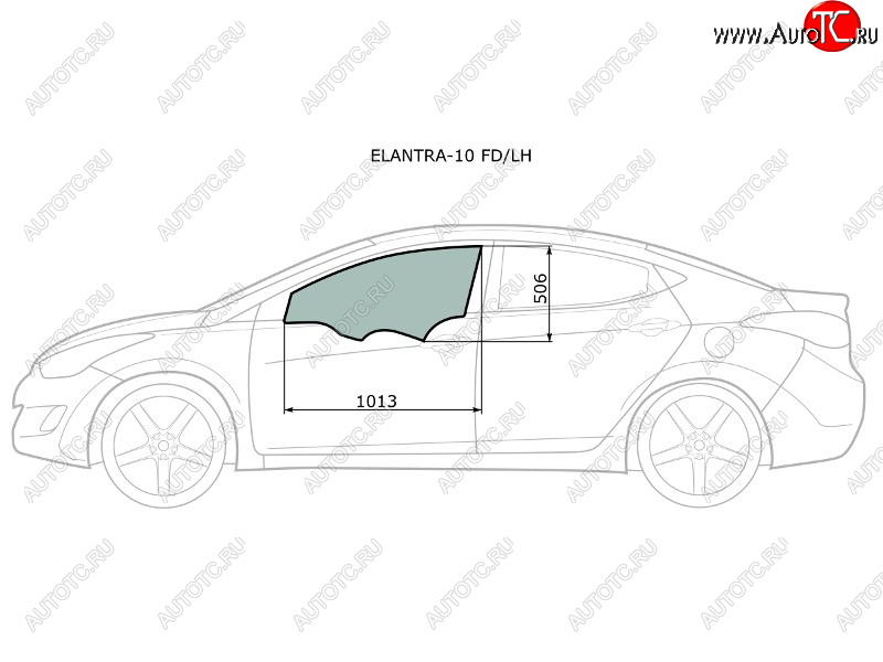 Стекло боковое опускное (Спереди Слева Цвет зеленый) Hyundai Elantra 10-16  Avante 10-15 ELANTRA-10 FD/LH