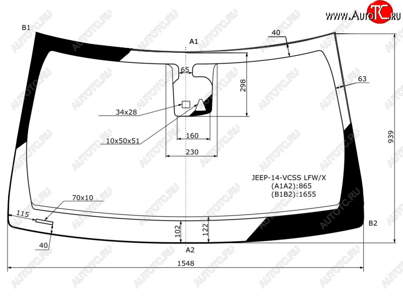 Стекло лобовое (Камера Датчик дождя) Dodge Durango 11-20  Jeep Grand Cherokee 10-22 JEEP-14-VCSS LFW/X