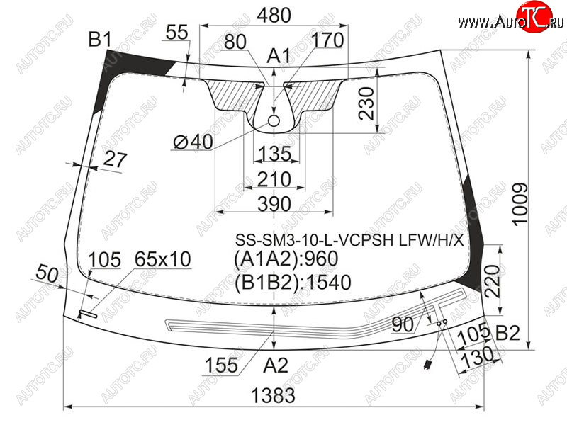 Стекло лобовое (Обогрев щеток Датчик дождя) Renault Fluence 09-17  Megane 08-16 SS-SM3-10-L-VCPSH LFW/H/X