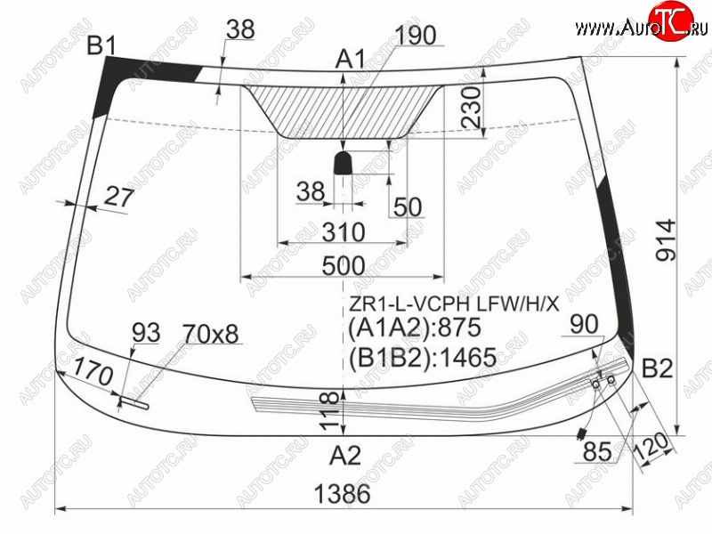 Стекло лобовое (Обогрев щеток) Subaru Impreza 07-12  Impreza WRX 07-14  Impreza WRX STI 07-14 ZR1-L-VCPH LFW/H/X