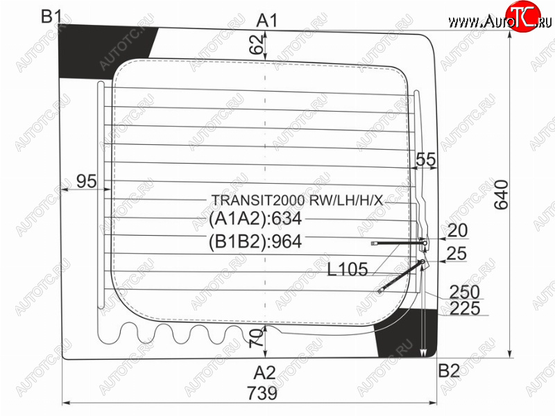 Стекло заднее (Цвет зеленый Обогрев) Ford Transit 00-14 TRANSIT2000 RW/LH/H/X