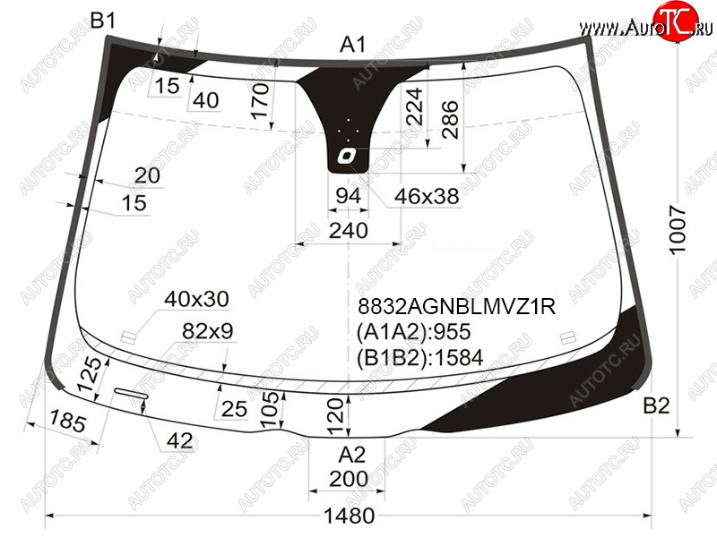 Стекло лобовое (Датчик дождя Молдинг) Volvo S40 04-07  V50 03-07 8832AGNBLMVZ1R