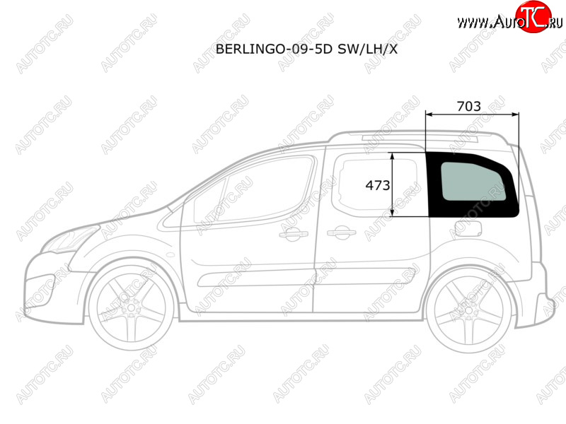 Стекло кузова боковое (не опускное) (Слева Цвет зеленый) Citroen Berlingo 08-22  Peugeot Partner 0 BERLINGO-09-5D SW/LH/X