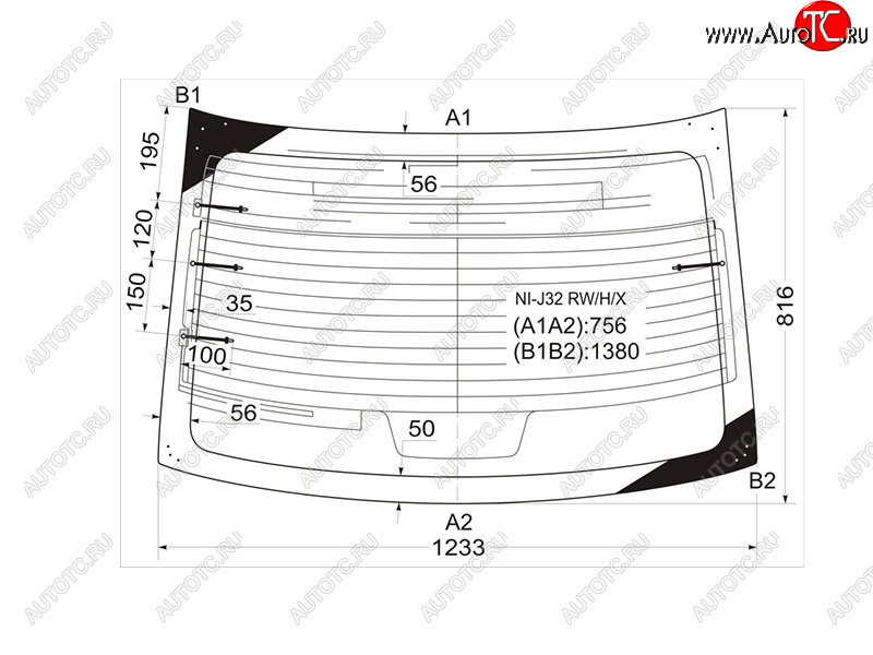 Стекло заднее (Цвет зеленый Обогрев Антенна) Nissan Teana 08-14 NI-J32 RW/H/X