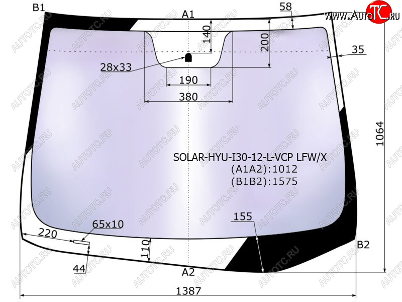 Стекло лобовое (Атермальное) Hyundai i30 11-17 SOLAR-HYU-I30-12-L-VCP LFW/X