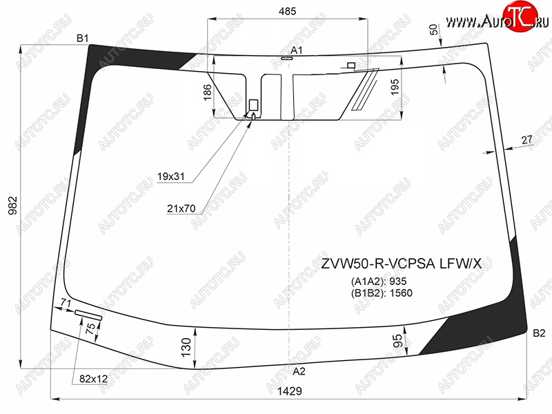 Стекло лобовое (Антенна Датчик дождя) Toyota Prius (ZVW50) 15-23 ZVW50-R-VCPSA LFW/X