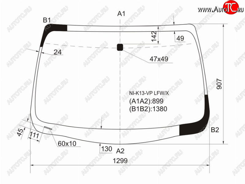 Стекло лобовое Nissan March 10-22  Micra 10-20 NI-K13-VP LFW/X