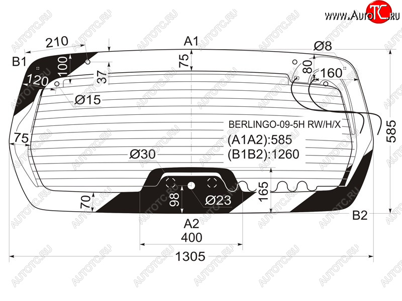 Стекло заднее (Цвет зеленый/ Обогрев) Citroen Berlingo 08-22 / Peugeot Partner 08-15 / Partner Tepee XYG BERLINGO-09-5H RW/H/X, berlingo095hrwhx BERLINGO-09-5H RW/H/X