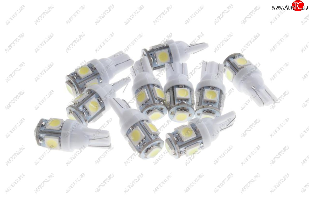 Лампа светодиодная 12V W5W T10 W2.1x9.5d 6000K 5 SMD 5050 White MEGA ELECTRIC 010714w