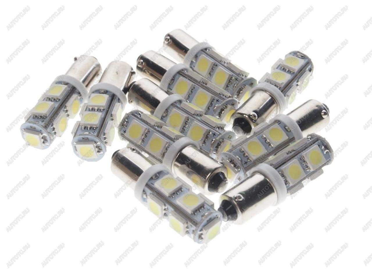 Лампа светодиодная 12V T4W BA9s 6000K 9 SMD 5050 White MEGA ELECTRIC 090131w