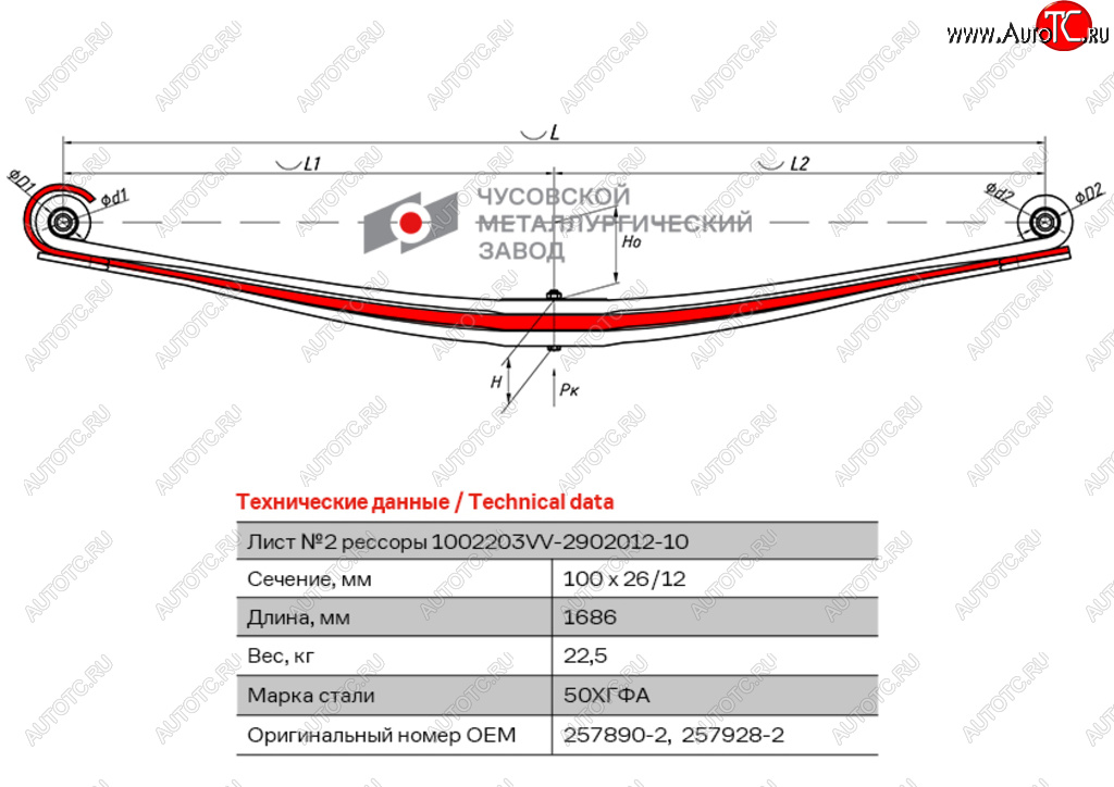 Лист рессоры VOLVO FH,FM2 (05-13) передней №2 (3 листа) L=1686мм ЧМЗ ЧМЗ 1002203vv-2902102 1002203vv-2902102