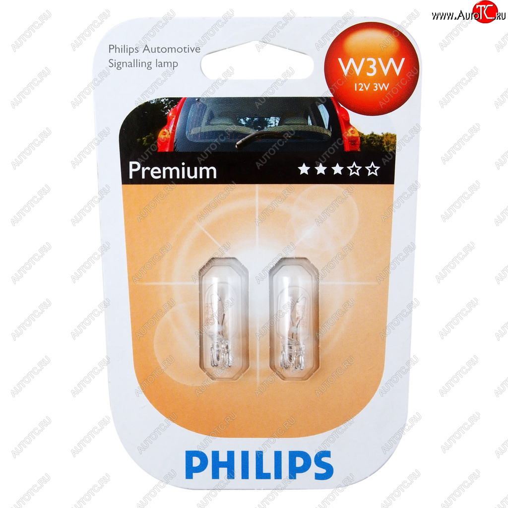 Лампа 12V W3W W2.1x9.5d блистер (2шт.) PHILIPS 12256b2