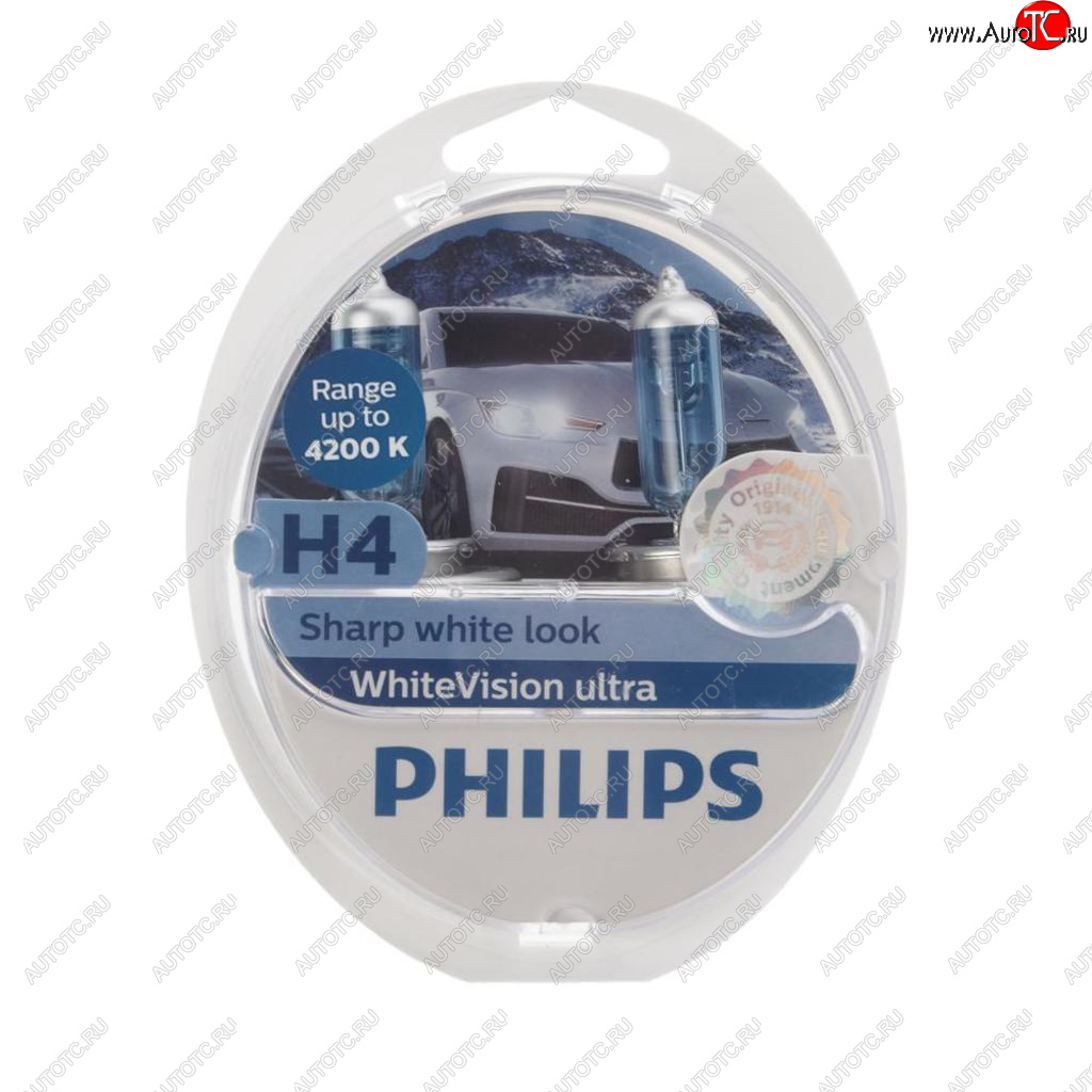 Лампа набор 12V H4 6055W+W5WT105 P43t-38 4200K бокс (2шт.+2шт.) White Vision Ultra PHILIPS 12342wvu2