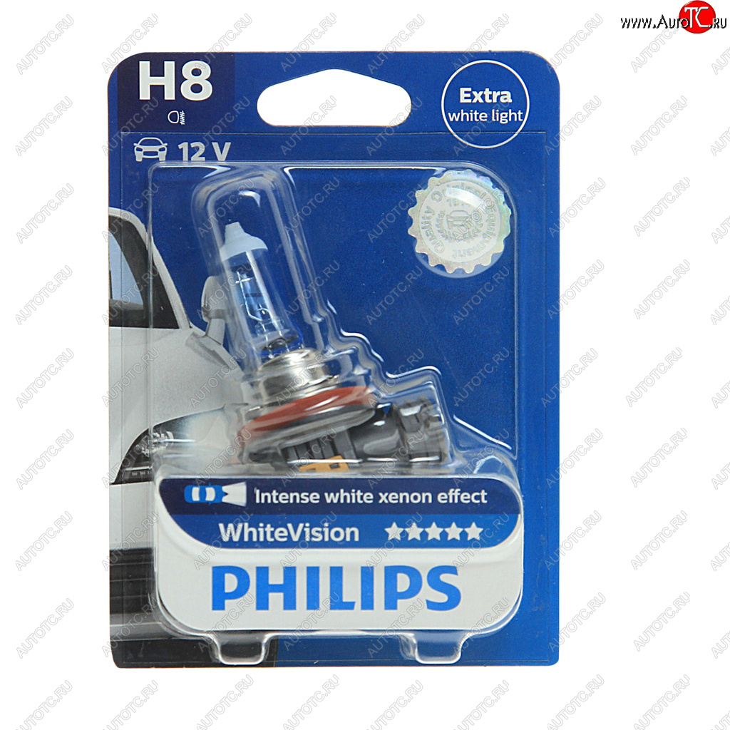 Лампа 12V H8 35W PGJ19-1 3700K блистер (1шт.) Xenon White Vision PHILIPS PHILIPS 12360whvb1 12360whvb1