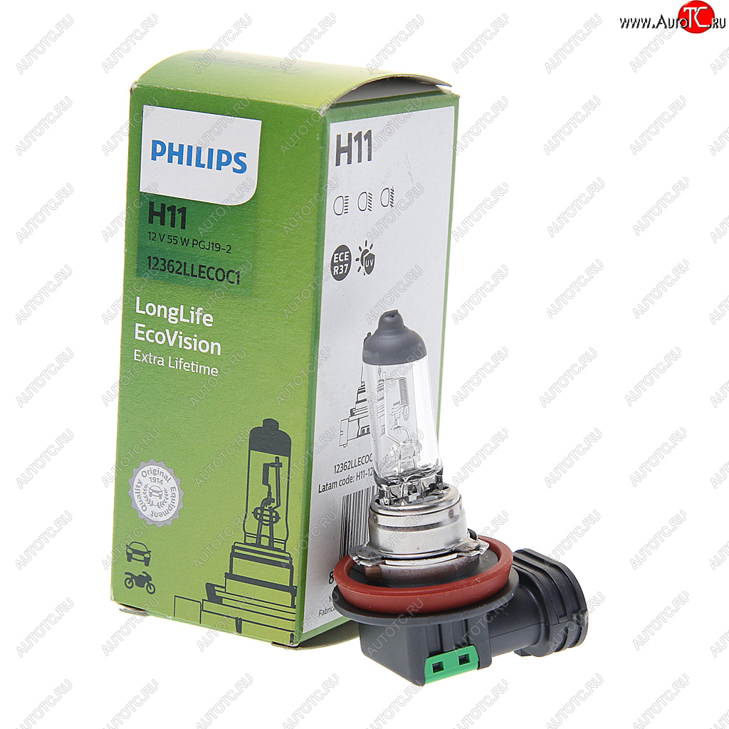 Лампа 12V H11 55W PGJ19-2 Long Life Eco Vision PHILIPS 12362llecoc1