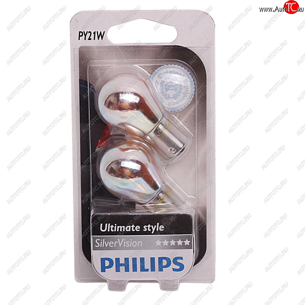 Лампа 12V PY21W BAU15s + 30% желтая блистер (2шт.) Silver Vision PHILIPS 12496svb2