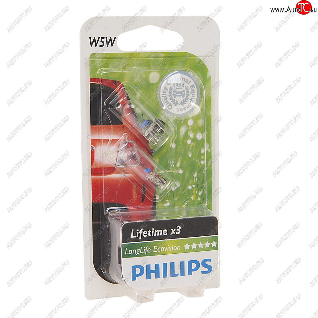 Лампа 12V W5W T10W W2.1x9.5d блистер (2шт.) Long Life Eco Vision PHILIPS 12961llecob2