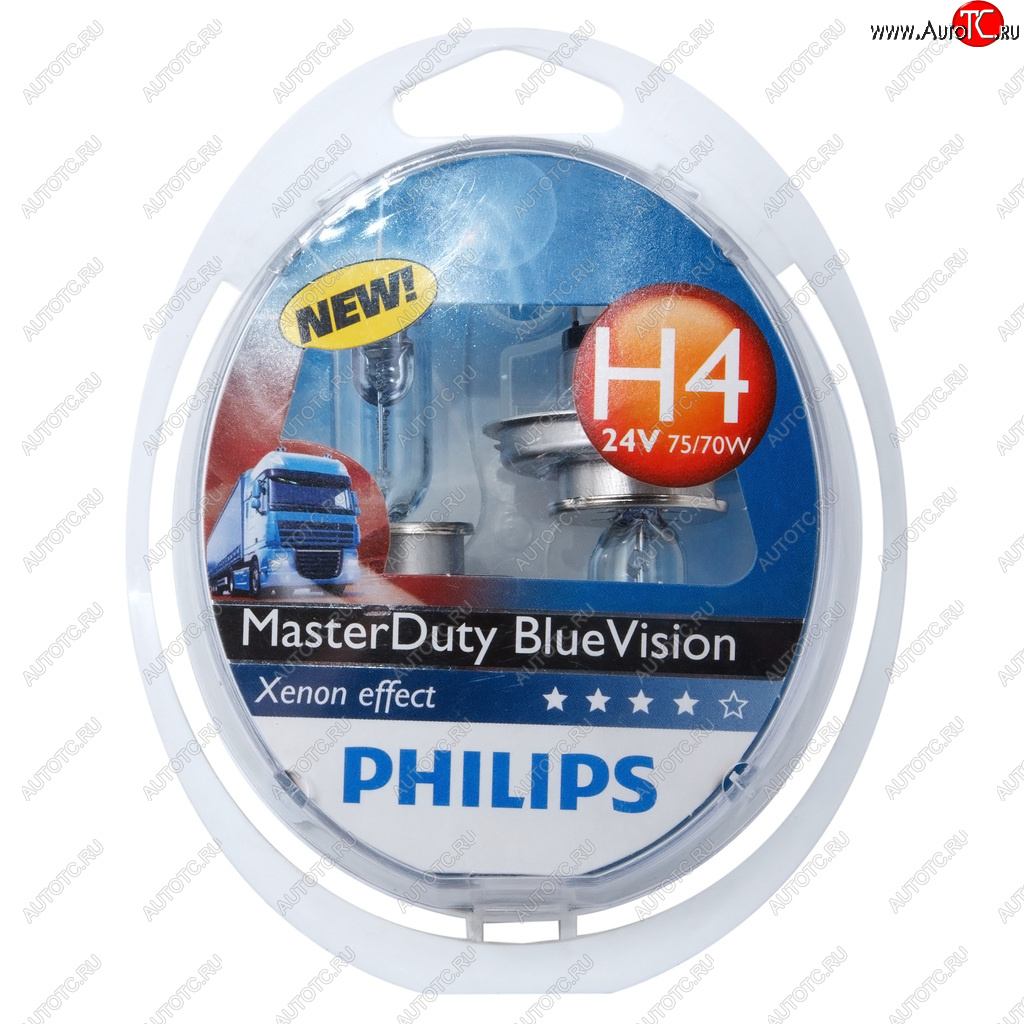 Лампа 24V H4 7570W P43t бокс (2шт.) Master Duty Blue Vision PHILIPS 13342mdbvs2