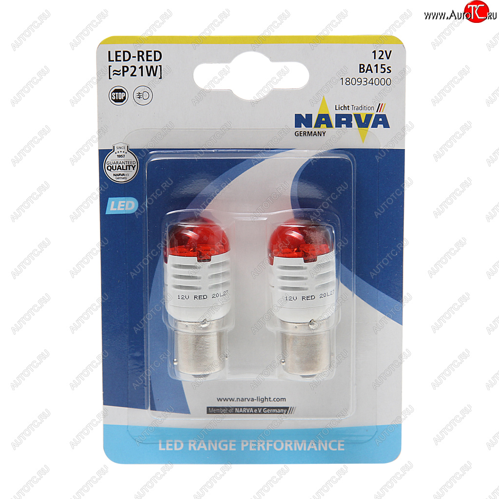 Лампа светодиодная 12V P21W 1.75W BA15s блистер (2шт.) Red Range Perfomance LED NARVA NARVA 180934000 180934000