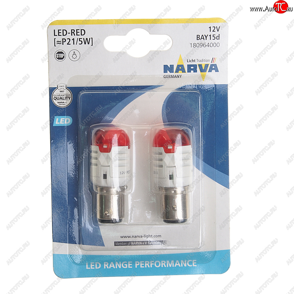 Лампа светодиодная 12V P215W 0.8W1.75W BAY15d блистер (2шт.) Red Range Performance LED NARVA 180964000