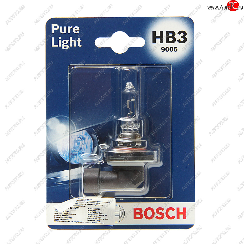 Лампа 12V HB3 60W P20d блистер (1шт.) Pure Light BOSCH 1987301062