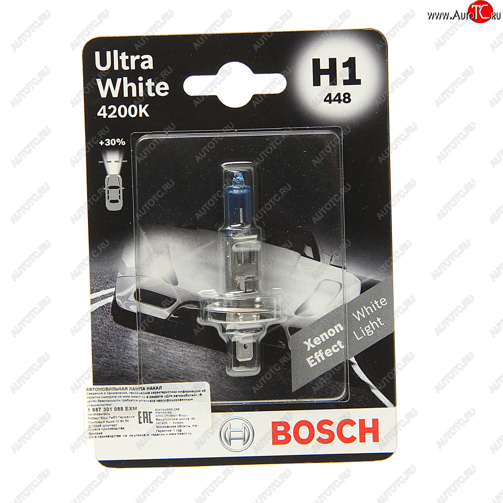 Лампа 12V H1 55W P14.5s блистер (1шт.) Ultra White BOSCH 1987301088