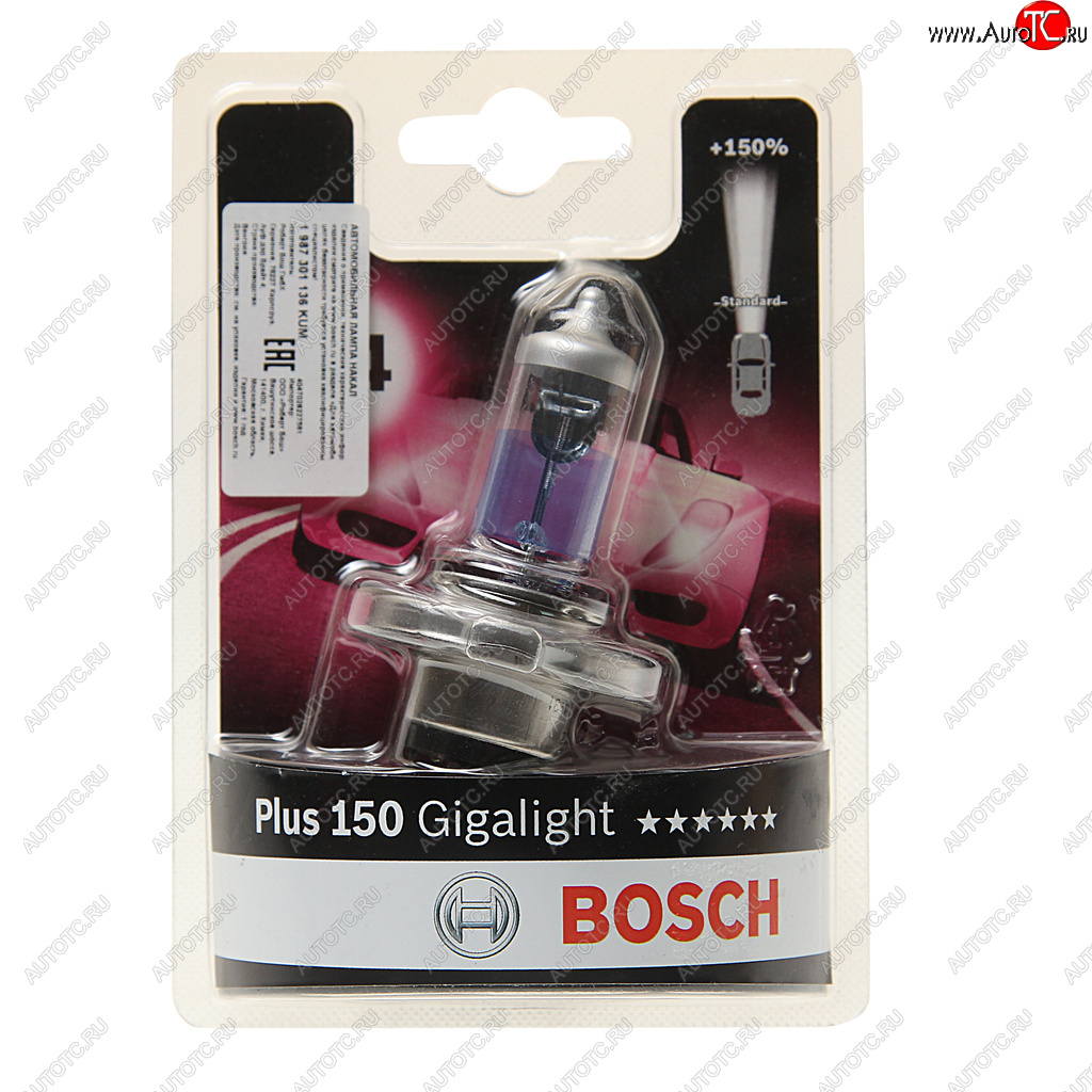 Лампа 12V H4 6055W P43t +150% блистер (1шт.) Gigalight BOSCH 1987301136