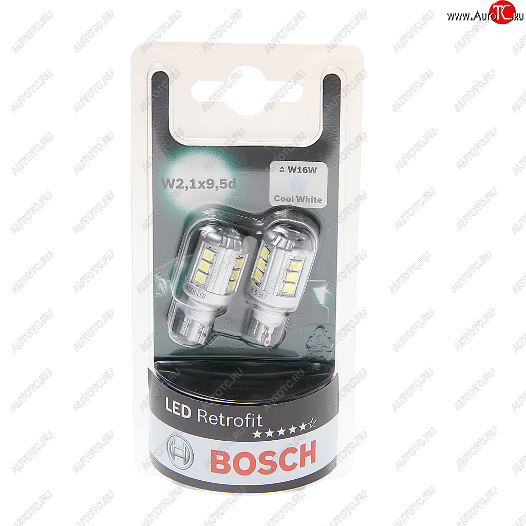 Лампа светодиодная 12V W16W W2.1x9.5d 6000K блистер (2шт.) Retrofit BOSCH 1987301523