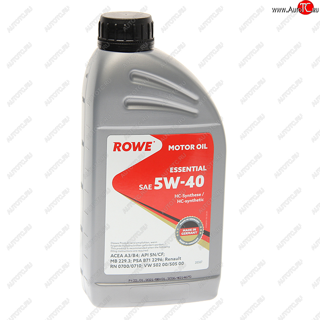 Масло моторное ESSENTIAL SNCFA3B4 5W40 синт.1л ROWE 20367-177-2a