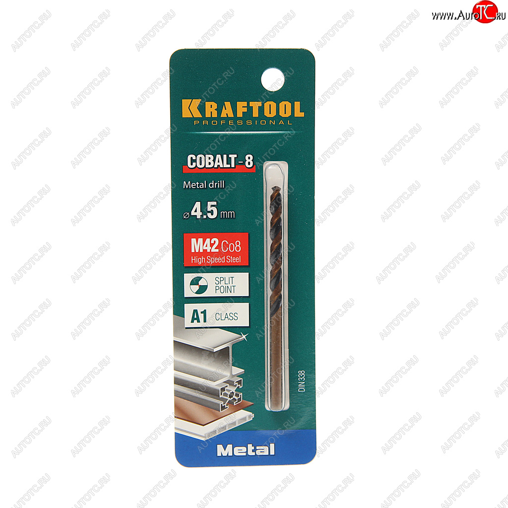 Сверло по металлу 4.5х80мм HSS Cobalt KRAFTOOL 29656-4.5