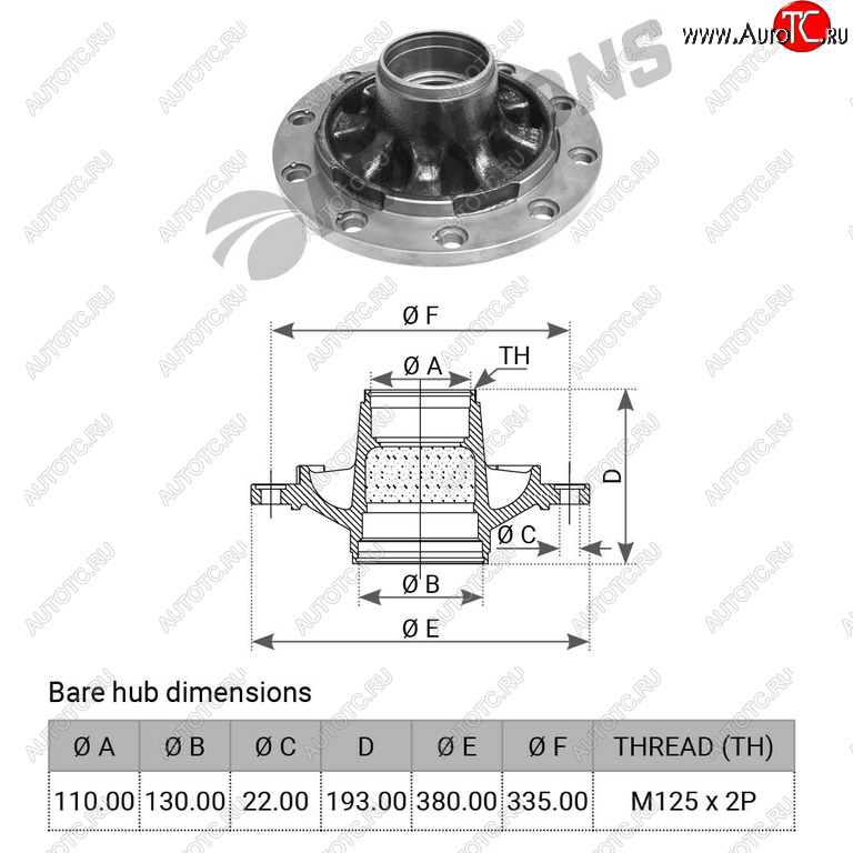 Ступица BPW колеса оси HS,HZ ECO 6-9т (под подшипники 32310,33116,d=281,h=194) MANSONS 300.167