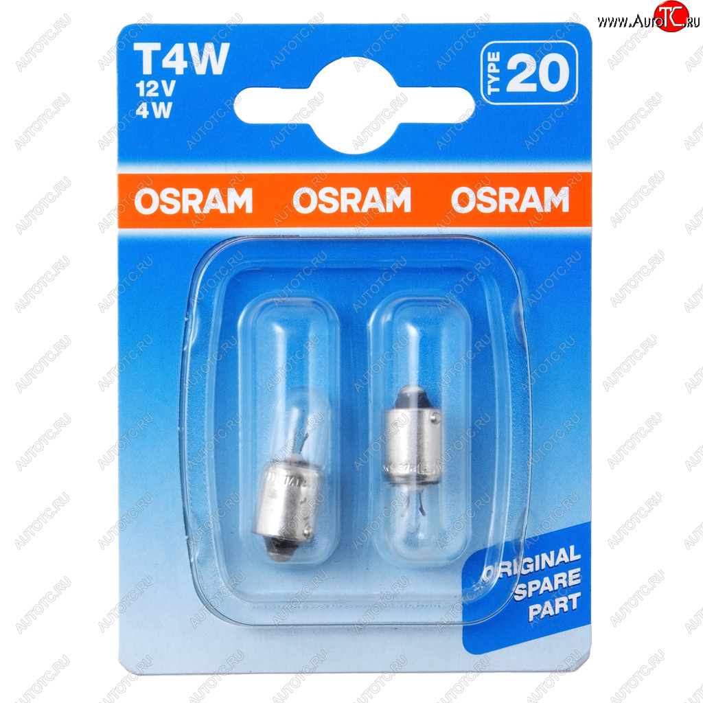 Лампа 12V T4W BA9s блистер (2шт.) OSRAM 3893-02b