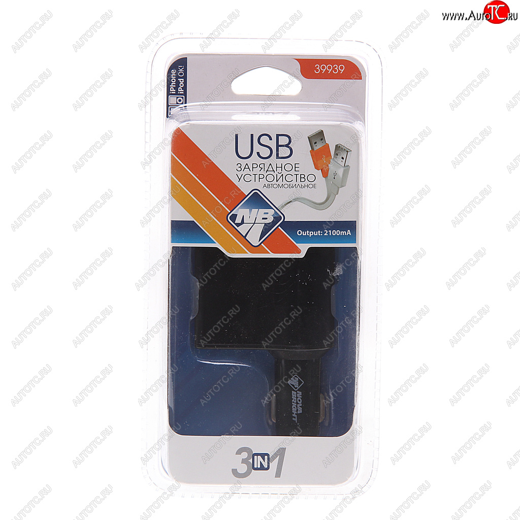 Разветвитель прикуривателя 1-но гнездовой 12-24V 2USB 2.1A NOVA BRIGHT 39939