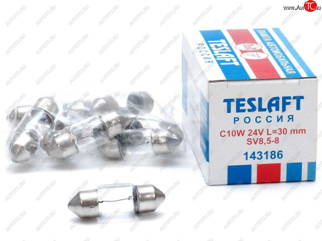 Лампа 24V C10W SV8.5-8 30мм 110лм TESLAFT (Россия) 4631111143186