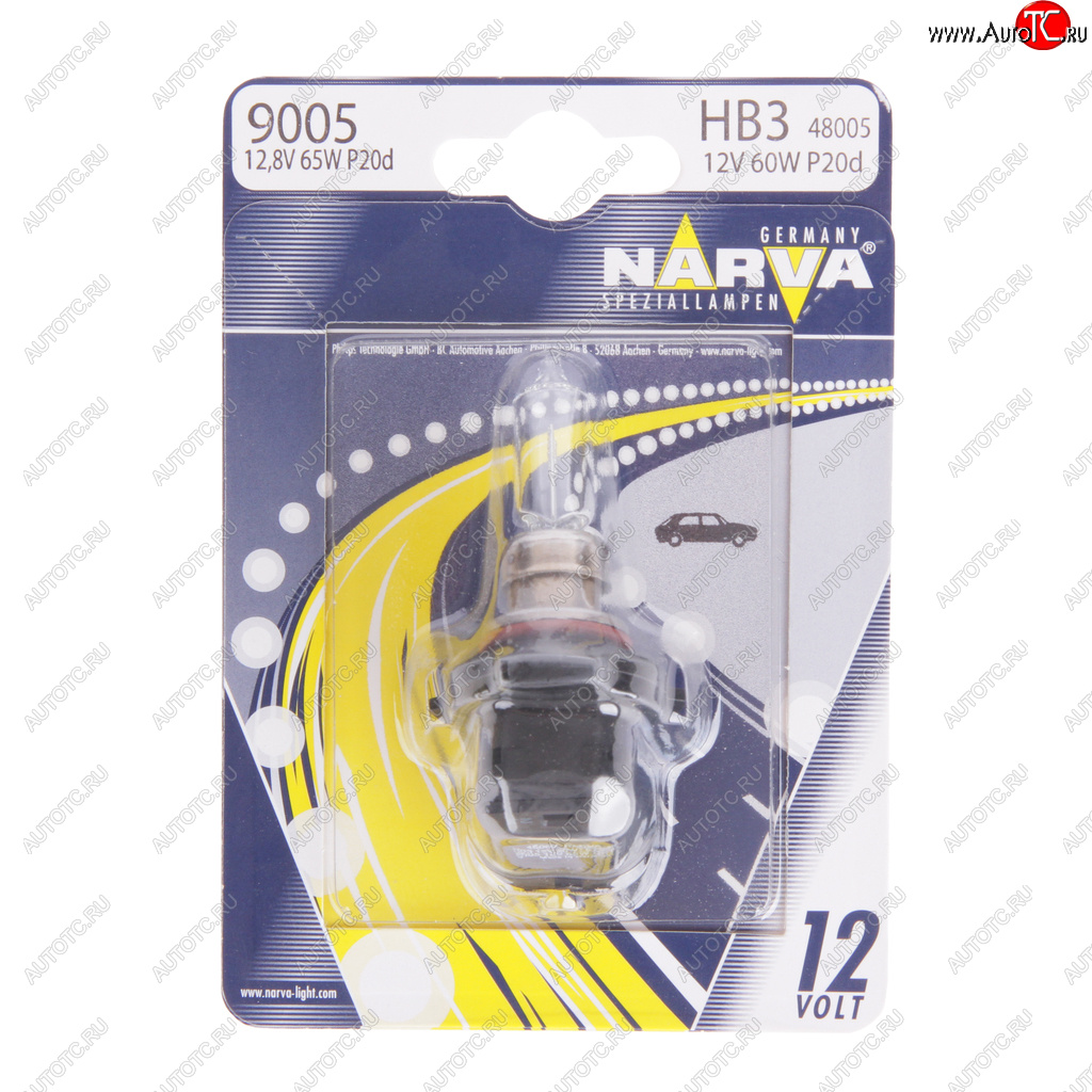 Лампа 12V HB3 65W P20d блистер (1шт.) Standard NARVA 480054000