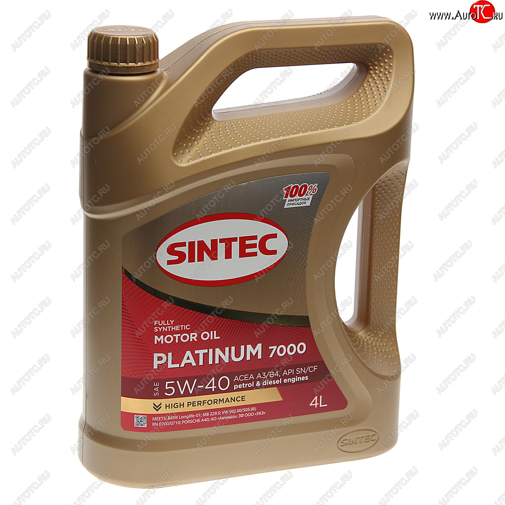 Масло моторное Platinum 7000 SNCFA3B4 5W40 синт.4л SINTEC 600139