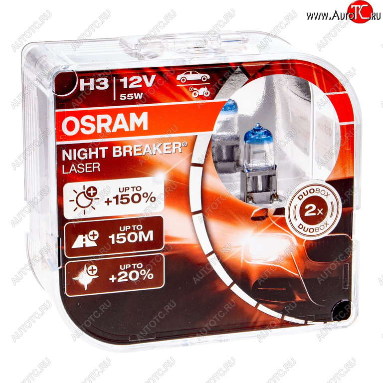 Лампа 12V H3 55W PK22s +150% 3400K бокс (2шт.) Night Breaker Laser OSRAM 64151nl2(euro)