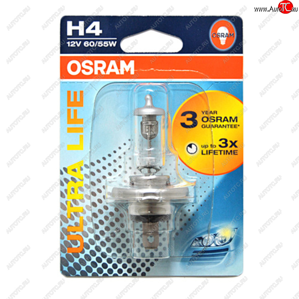 Лампа 12V H4 6055W P43t-38 блистер (1шт.) Ultra Life OSRAM 64193ult-01b