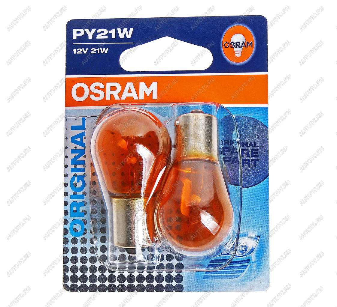 Лампа 12V PY21W BAU15s желтая блистер (2шт.) OSRAM 7507-02b