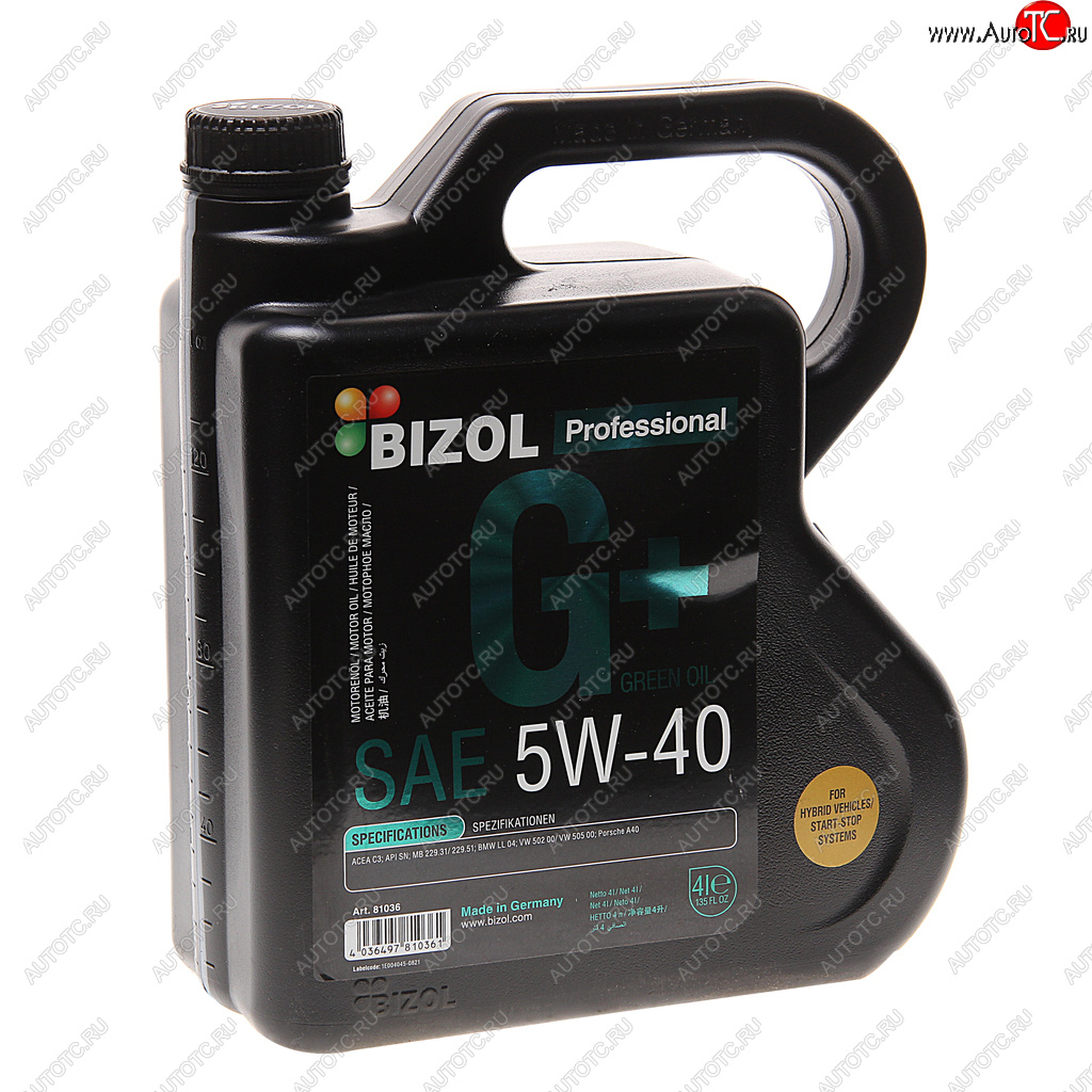 Масло моторное GREEN Oil+ 5W40 синт.4л BIZOL BIZOL 81036 81036