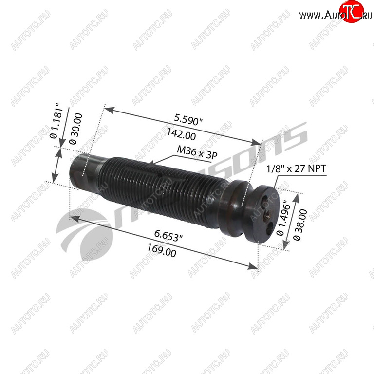 Палец VOLVO F16,FH12,FH16,FL10,FL12 рессоры (L=168) (M36х3) MANSONS 900.405