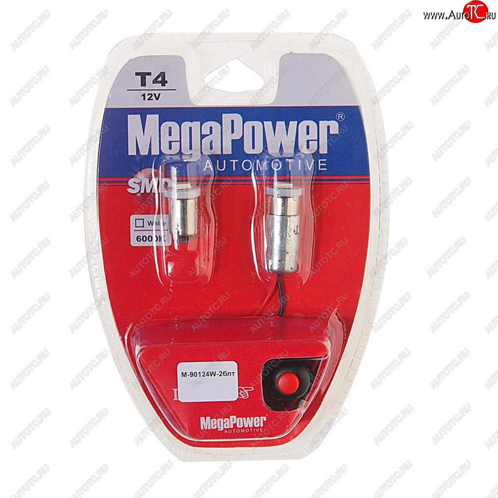 Лампа светодиодная 12V T4W BA9s 6000K блистер (2шт.) с тестером MEGAPOWER 90124w-2блт