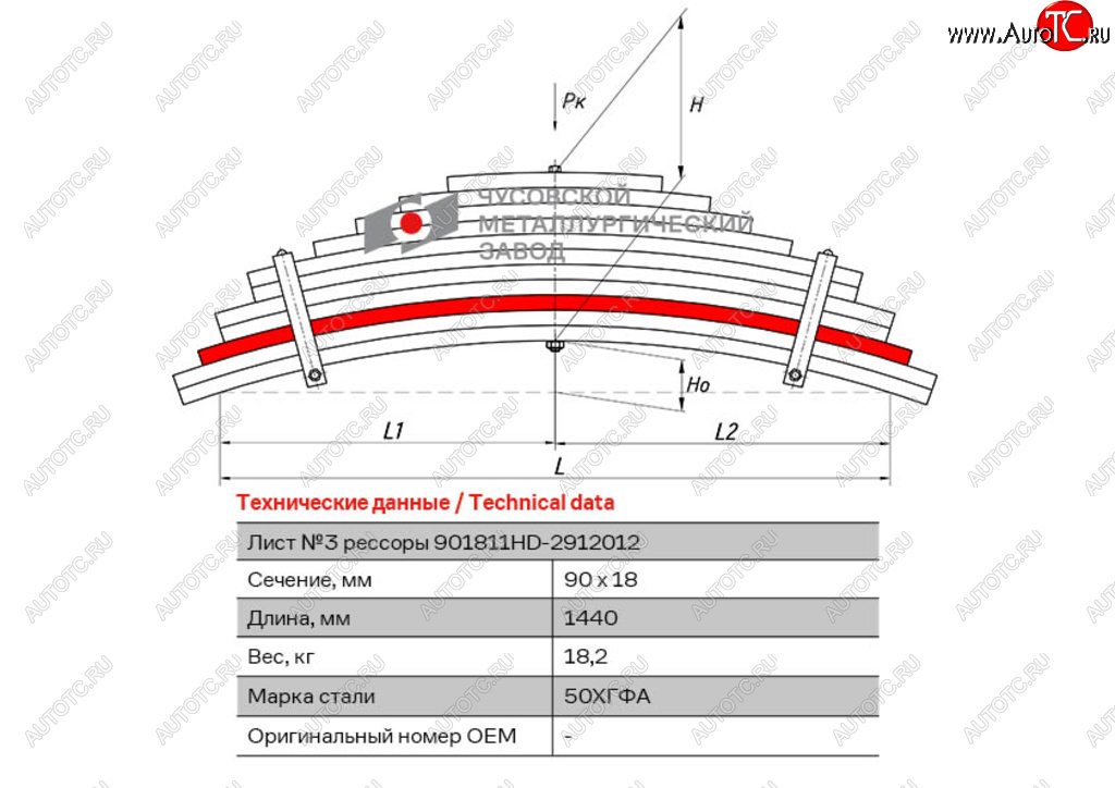 Лист рессоры HYUNDAI HD270 задней №3 (11 листов) L=1440мм ЧМЗ ЧМЗ 901811hd-2912103 901811hd-2912103