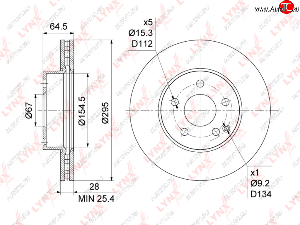 Диск тормозной MERCEDES C (W204) передний вентилируемый (1шт.) LYNX bn1084