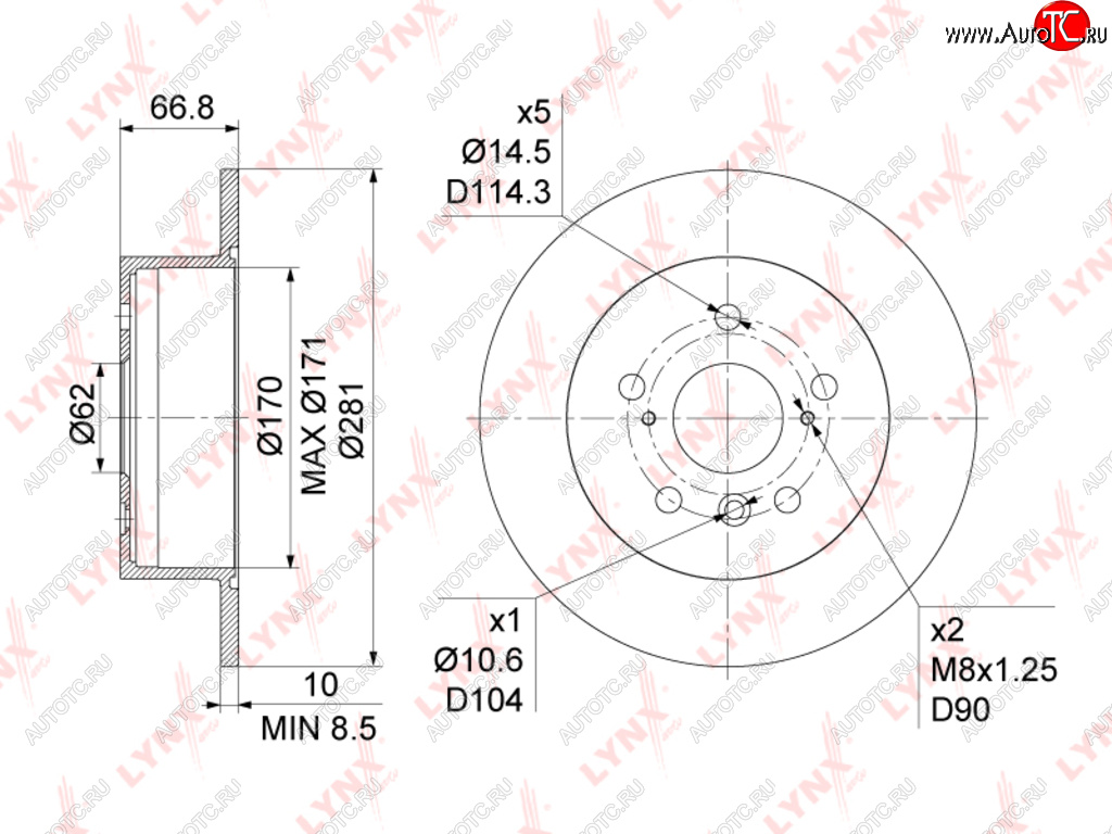 Диск тормозной TOYOTA Camry (V40,V50) задний (1шт.) LYNX bn1136